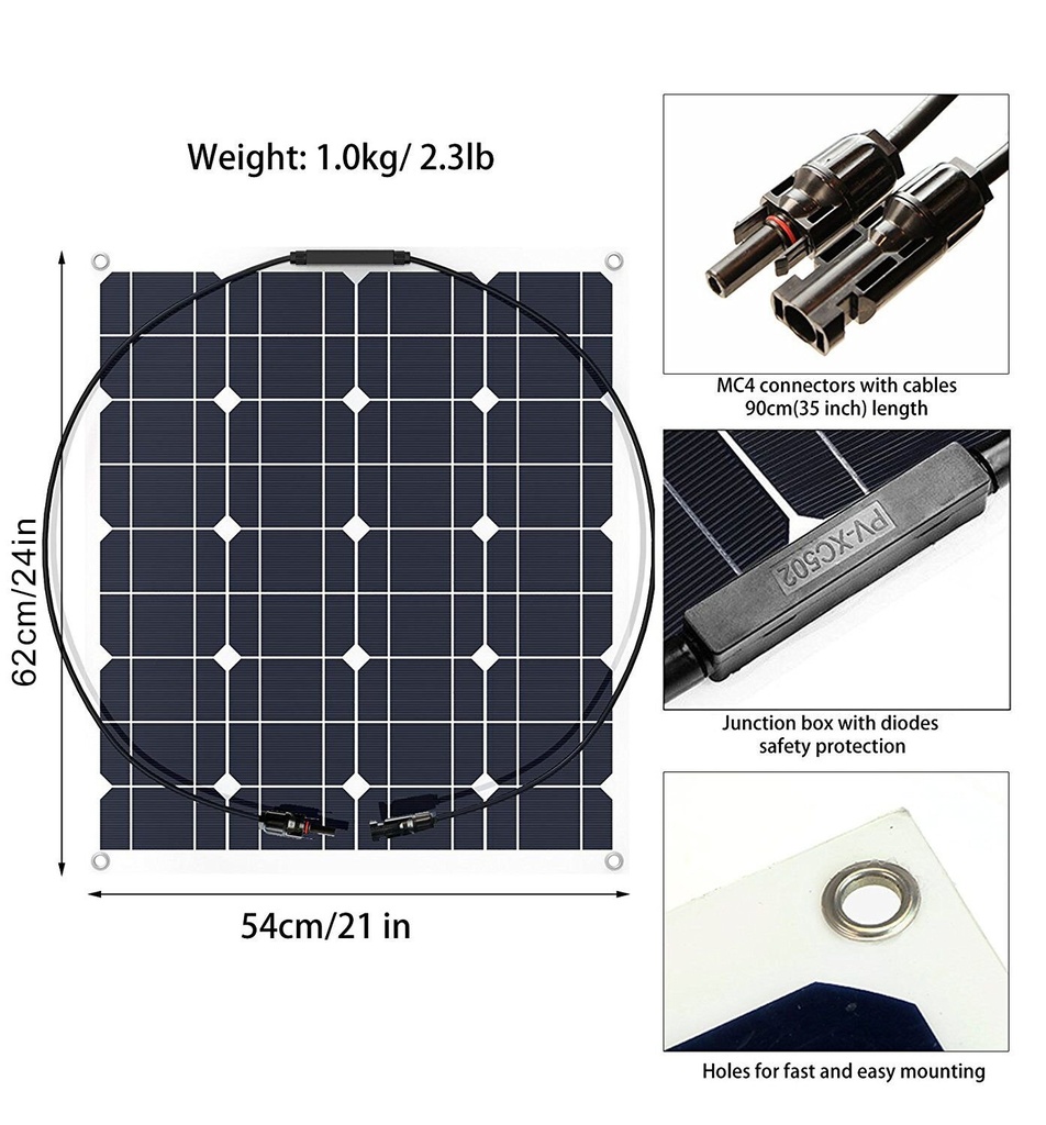 50W 60W 80W 100W 18V Monocrystalline Flexible Solar Panel