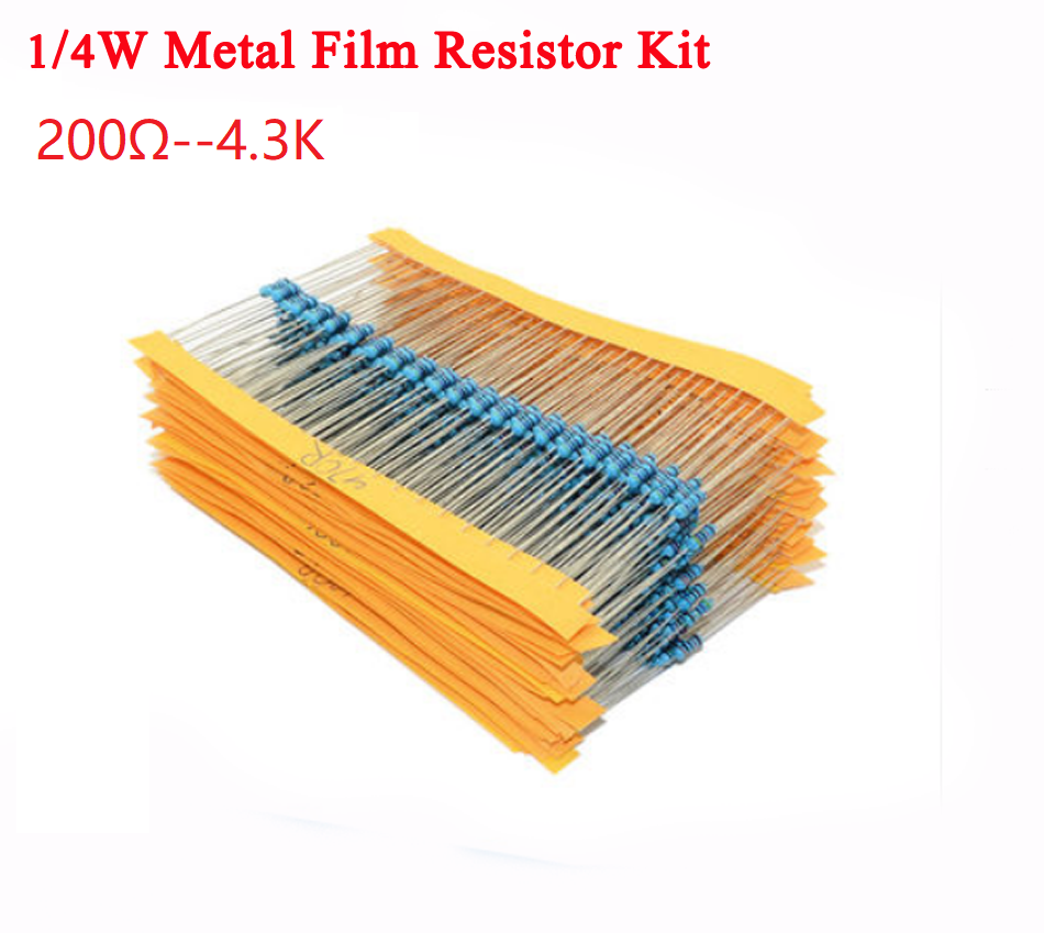 1/4W 5% Metal Film Resistor Kit 200Ω -- 4.3K 25 Values*10 