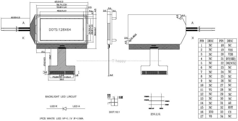 12864B LCD Display Modules Blue Screen with Backlight 5V ST7920 