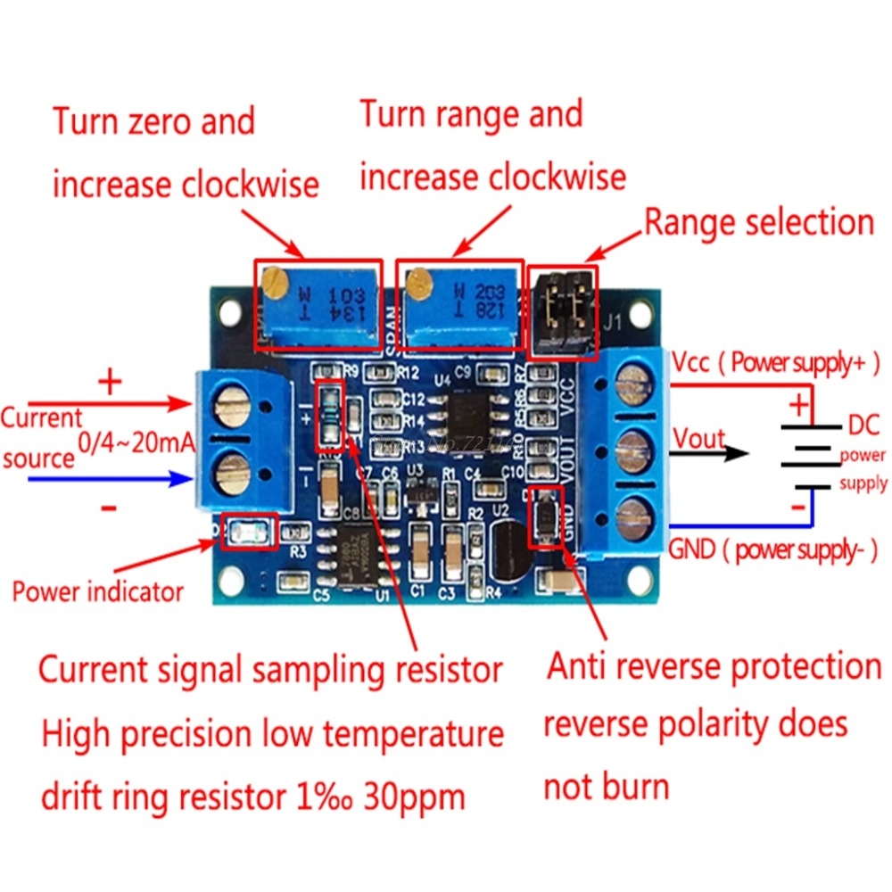 0/4-20mA To 0-3.3V/5V/10V Current to Voltage Module