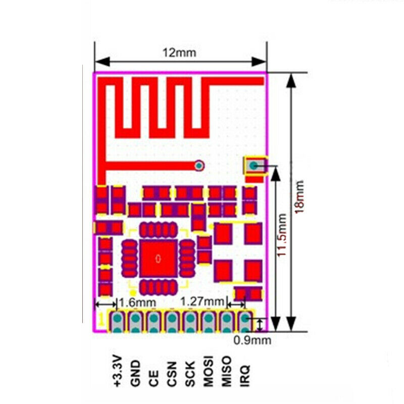 Mini NRF24L01+ SMD 1.27MM wireless Transceiver Module Small Size