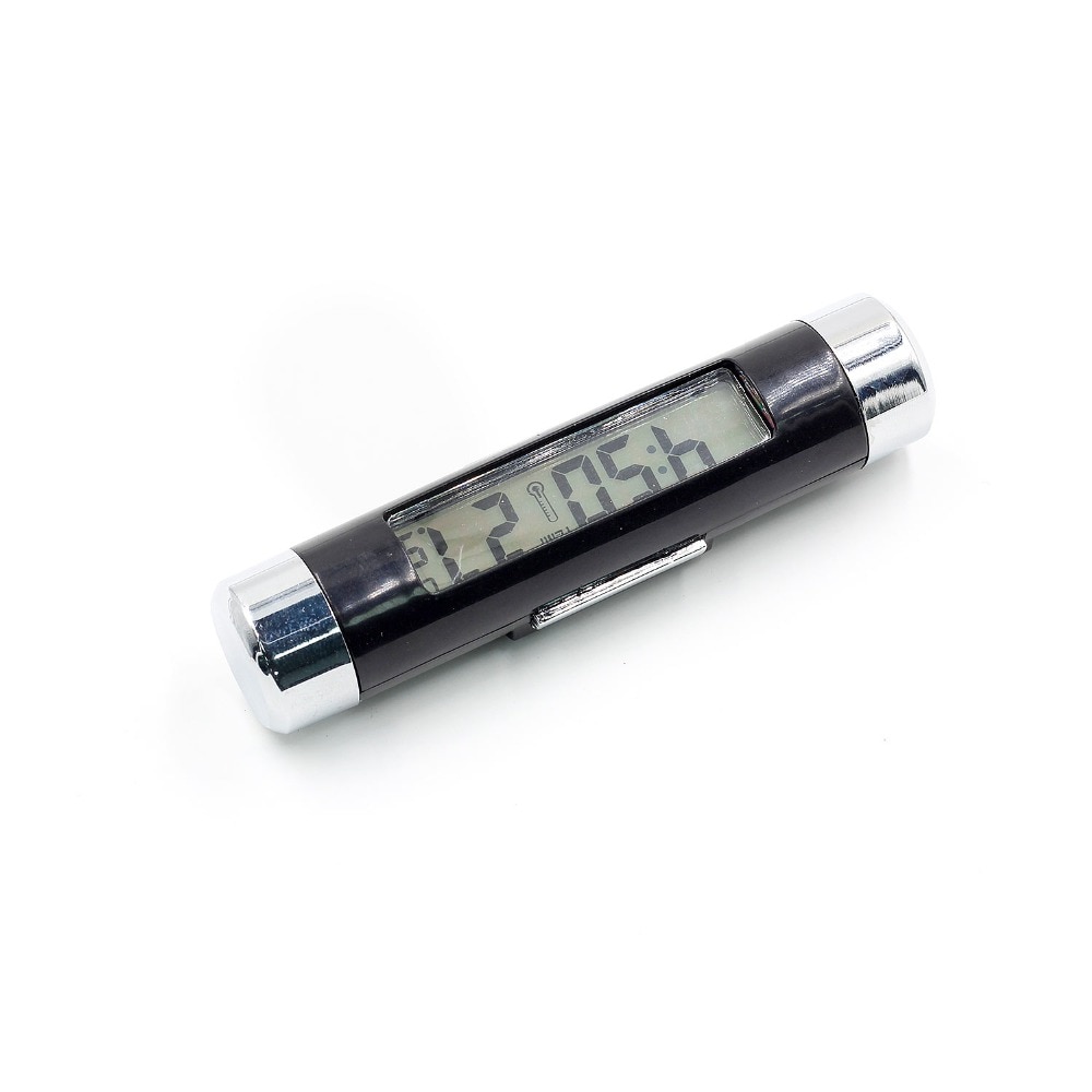 2 in1 Car Digital LCD Temperature Thermometer Automotive Blue Backlight Clock with Clip