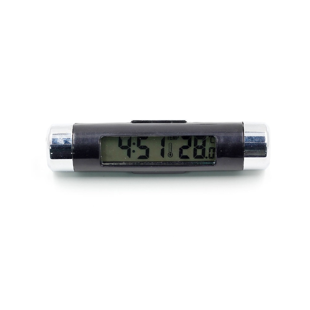 2 in1 Car Digital LCD Temperature Thermometer Automotive Blue Backlight Clock with Clip