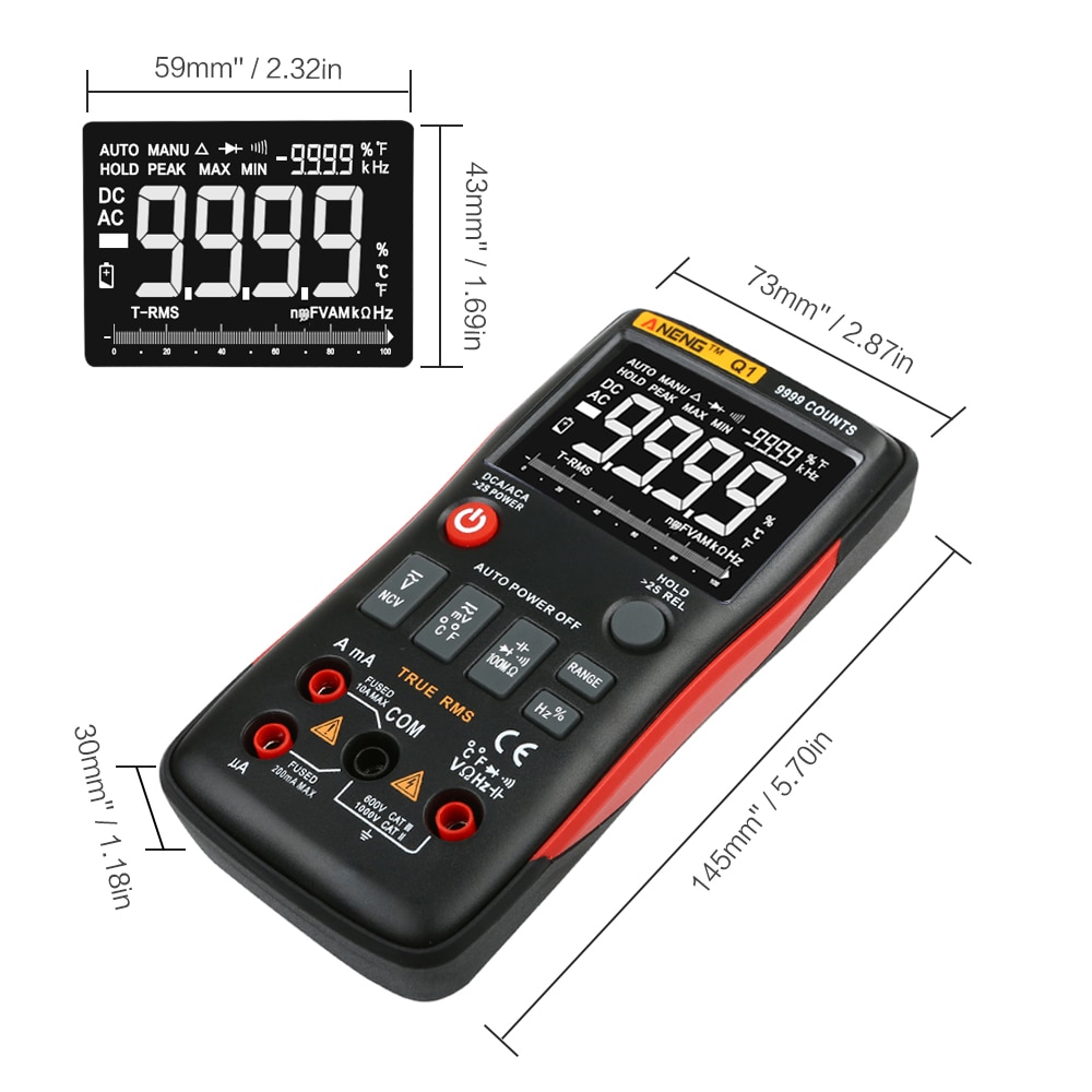 ANENG Q1 True-RMS Digital Multimeter 9999 Counts with Analog Bar Graphic