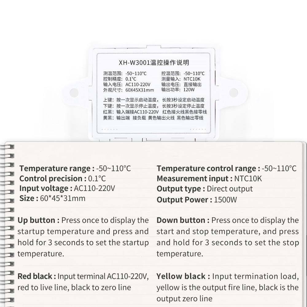 XH-W3001 DC12V DC24V AC220V Digital LED Temperature Controller Thermometer