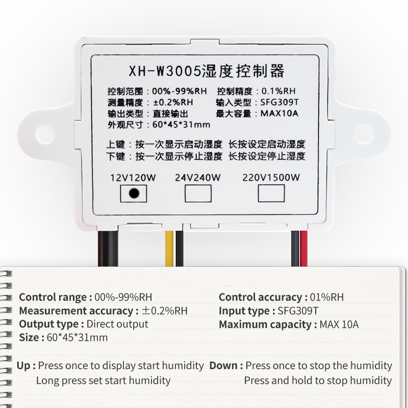 XH-W3005 12V 24V 220V Digital Humidity Controller 0~99%RH Thermometer