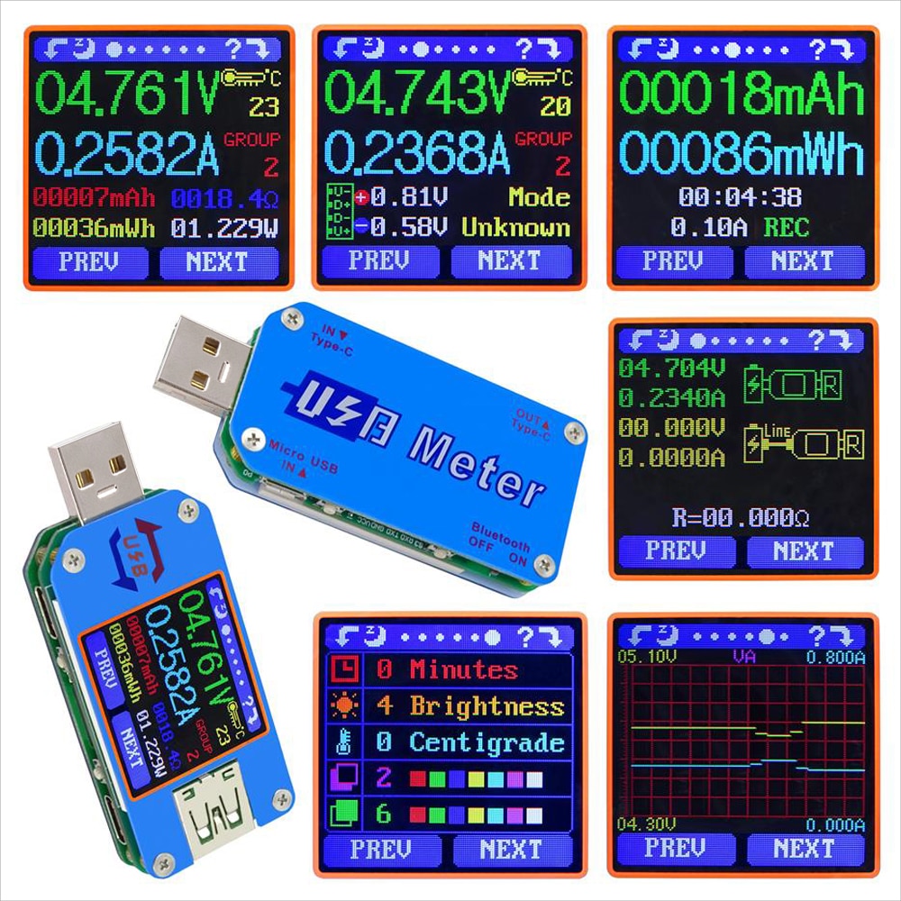 AT34 UM34/UM34C UM24/UM24C UM25/UM25C LCD Display USB Voltage Tester