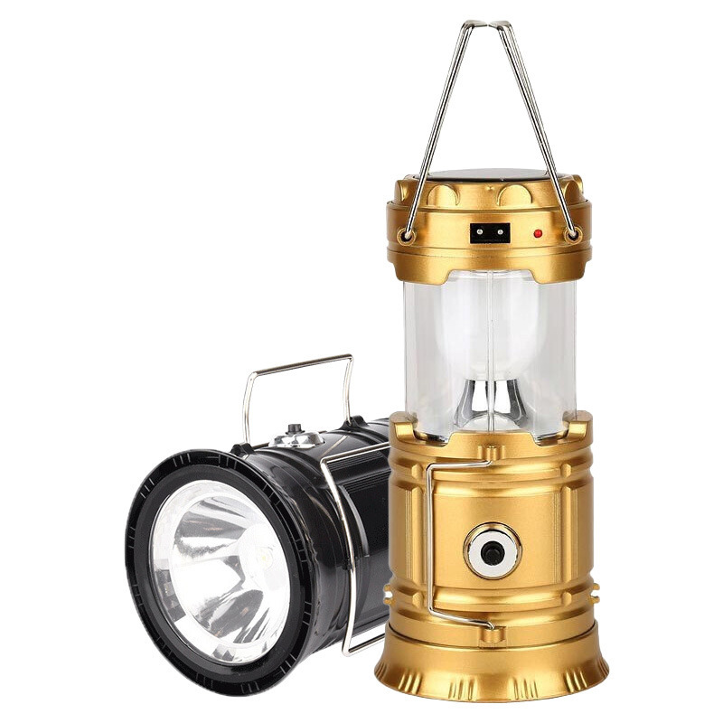 Portable LED Camping Lantern Waterproof Solar USB Rechargeable LED Flashlight Emergency Fishing Light