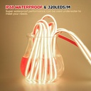 DC24V Waterproof IP68 COB LED Light Strip 360LEDs/m 5M/16.4ft High Density Flexible Tape 3000-6500K