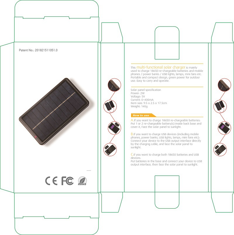 2W 5V Solar Charging Box Battery Charger