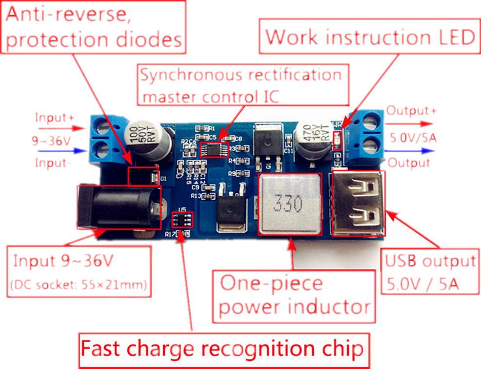 24V/12V To 5V 5A DC-DC Step Down Power Supply Buck Converter Replace LM2596S