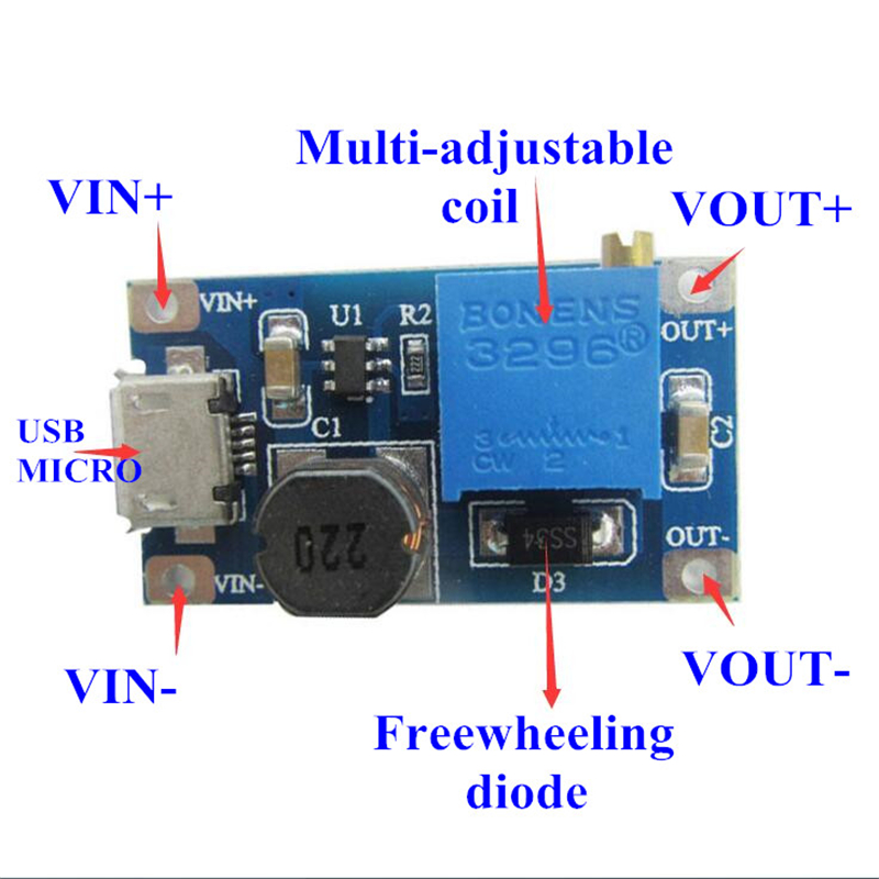 2A 2-24V to 5/9/12/28V DC-DC Adjustable Boost Module  