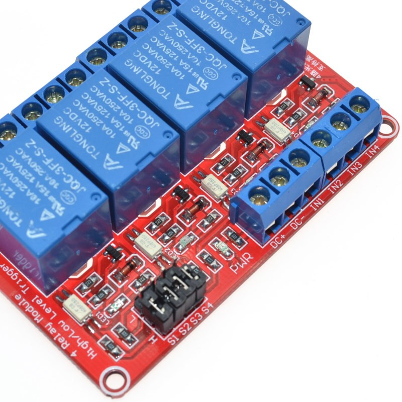 4 Channel Relay Module with Optocoupler Isolation Supports High and Low Trigger 5V 12V 24V