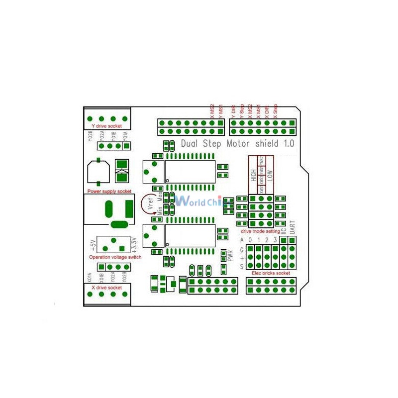 Dual Step Motor Driver Shield For Arduino IO PWM CNC 3.3V 5V With A3967Chips