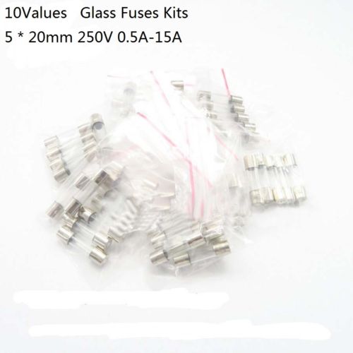 Glass Fuses Assortment Kits 5 x 20MM 250V 0.5A to 15A 10Values 50PCS in Total