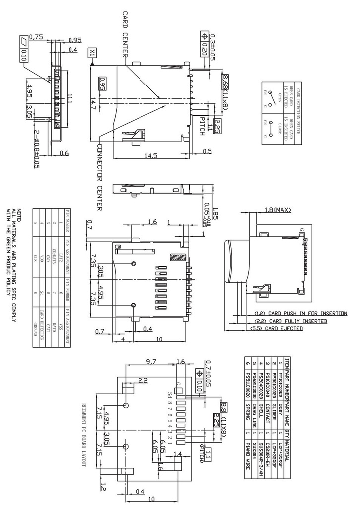 TF Card Slot Self Pop-up Internal Storage Memory Card Slot