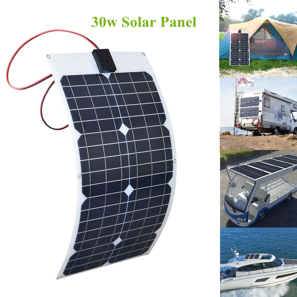 30W 18V Flexible Solar Panel 12/24V 10A USB Controller 5W 12V LED Light for Car Boat Solar System kits