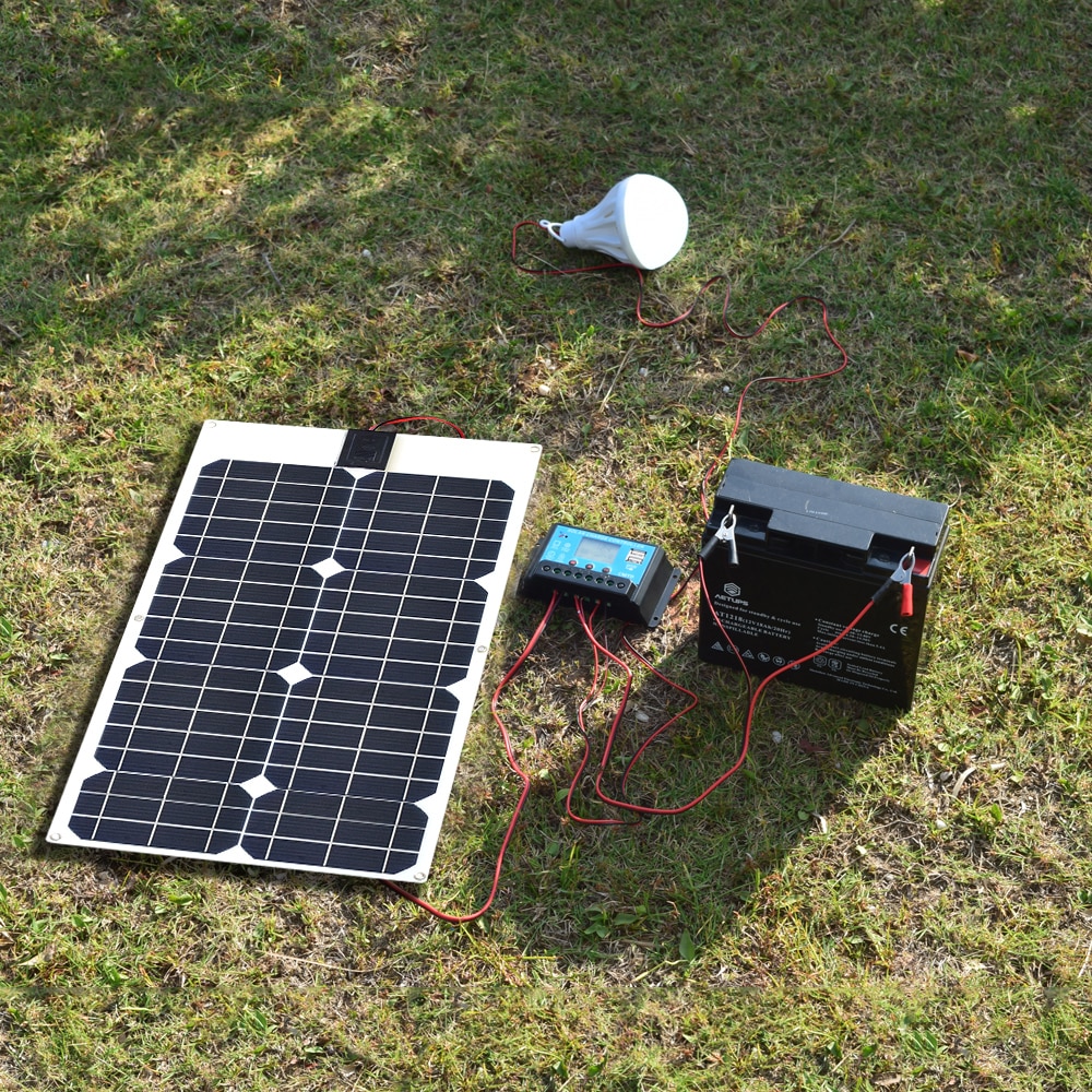 30W 18V Flexible Solar Panel 12/24V 10A USB Controller 5W 12V LED Light for Car Boat Solar System kits