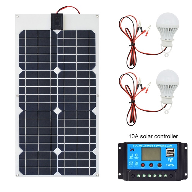 30W 18V Flexible Solar Panel 12/24V 10A USB Controller 5W 12V LED Light for Car Boat Solar System kits