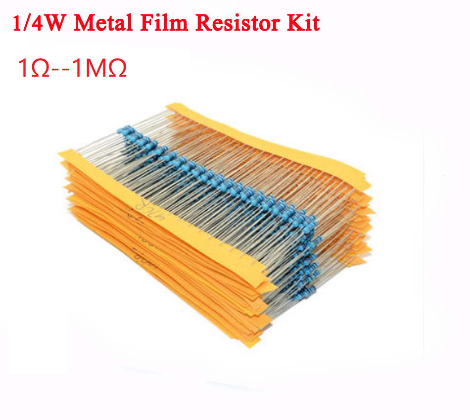 1/4W 1% Metal Film Resistor Kit 1Ω -- 1MΩ 25 Values*50