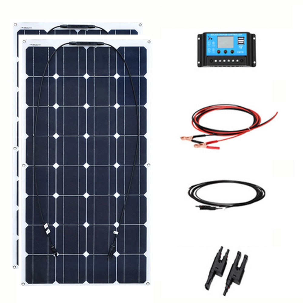 200W Flexible Solar Panel System for RV Car Marine Boat Home Use 12V /24V DIY Kit
