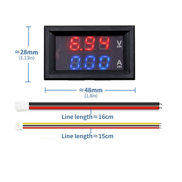 0.56'' DC100V 10A 50A 100A Blue Red Dual LED Display Mini Digital Current Voltage Meter