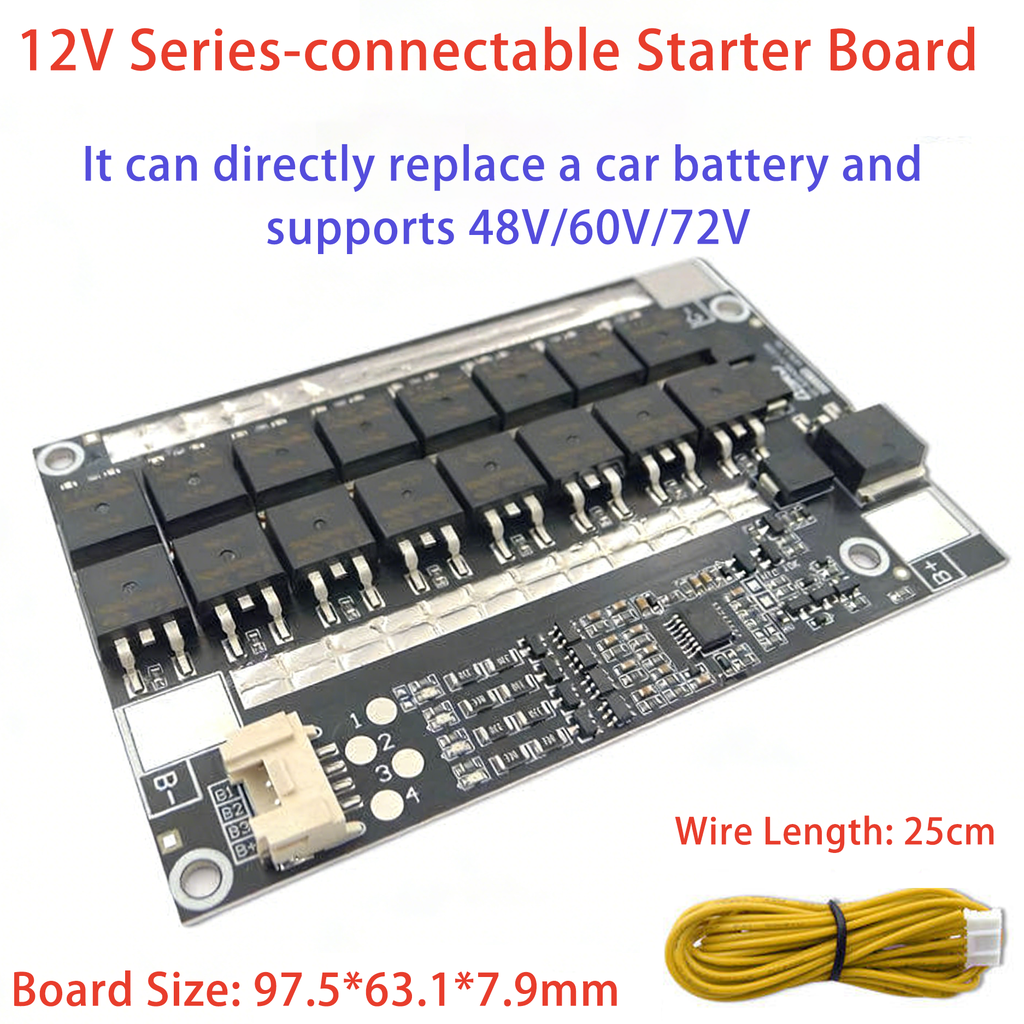 LiFePO4 4S 12V Serializable Starter BMS 48V/60V/72V 60A 90A 4-cell Lithium Iron Phosphate Battery Protection Board