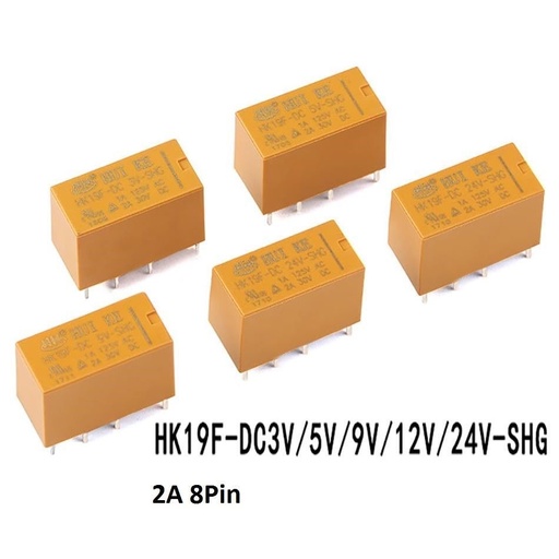  8 Pin Mini Power Relay HK19F-DC3V 5V 9V 12V 24V-SHG 2A Yellow 