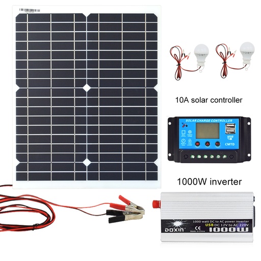 20W 18V Monocrystalline Solar Panel 1000W Inverter 12V/24V to 220V/110V+PWM 10A Battery Charger Kit