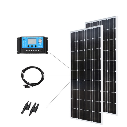 200W Solar System 100W Glass Solar Panel 20A Solar Controller Cable 2 in 1 Adapter