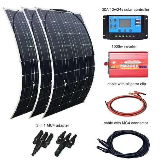 300W Solar System 100W Solar Panel 30A Solar Controller Cable 3 in 1 Adapter