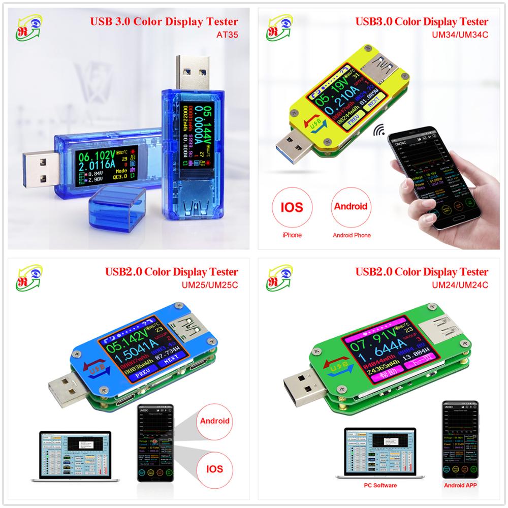 AT34 UM34/UM34C UM24/UM24C UM25/UM25C LCD Display USB Voltage Tester ...