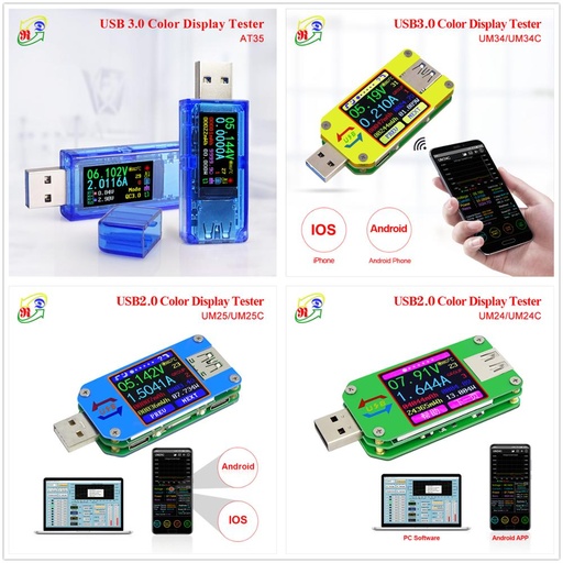 AT34 UM34/UM34C UM24/UM24C UM25/UM25C LCD Display USB Voltage Tester