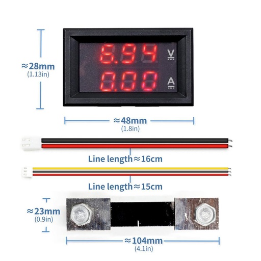 0.56'' DC100V 10A 50A 100A Blue Red Dual LED Display Mini Digital Current Voltage Meter