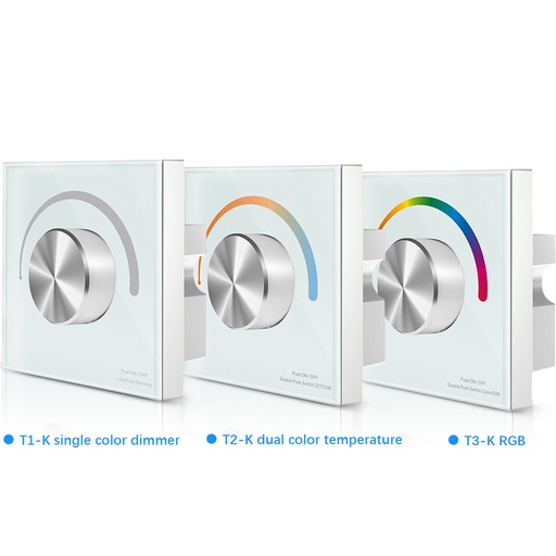 T1-K T2-K T3-K RF2.4G PWM CV DIM/CCT/RGB Rotary Touch Glass Panel Controller for LED Lamp