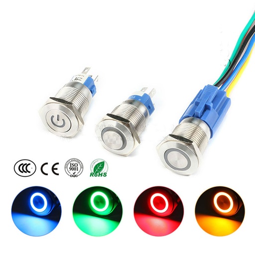 16MM Waterproof Metal Button Switch Self-lock Self-reset with LED Light