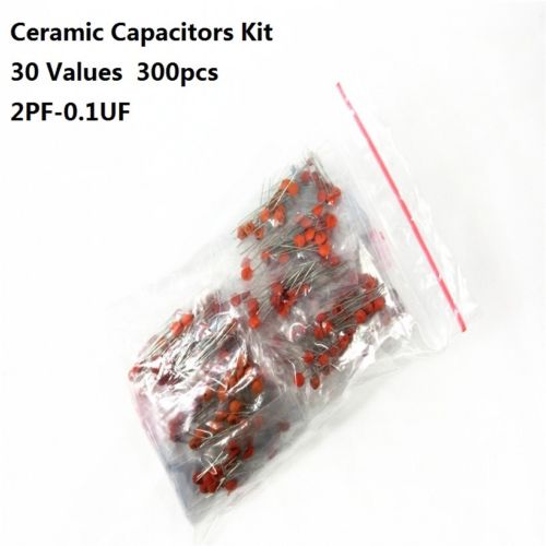 300pcs 30 Values 50V Ceramic Disc Capacitors Kit Set 2PF-0.1UF 